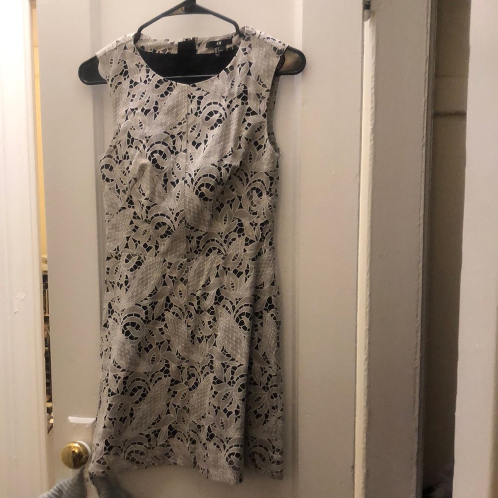 Tailored H&M gray eyelet dress with black lining